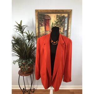 CC Courtenay Blazer Jacket Women's Large Orange Oversized Open Front Notch Lapel